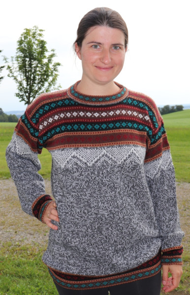 Pullover chakanamuster hellgrau-weiß melliert XL